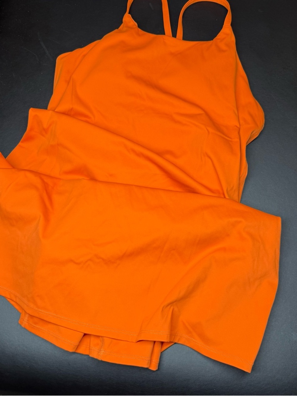SHEIN Orange Satin-Look Romper with Spaghetti Straps